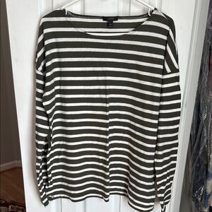 J. Crew Olive and White Striped Shirt